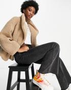 Asos Design Waterfall Borg Jacket In Camel-brown