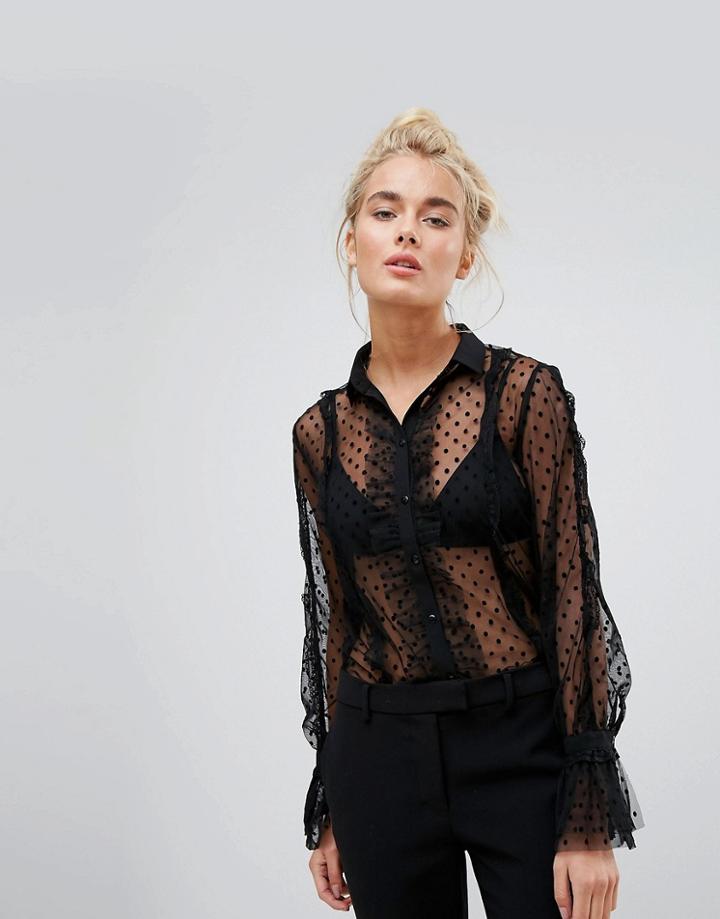 Bershka Dobby Mesh Shirt - Black