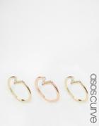 Asos Curve Pack Of 3 Occasion Chevron Crystal Rings - Mixed Metal