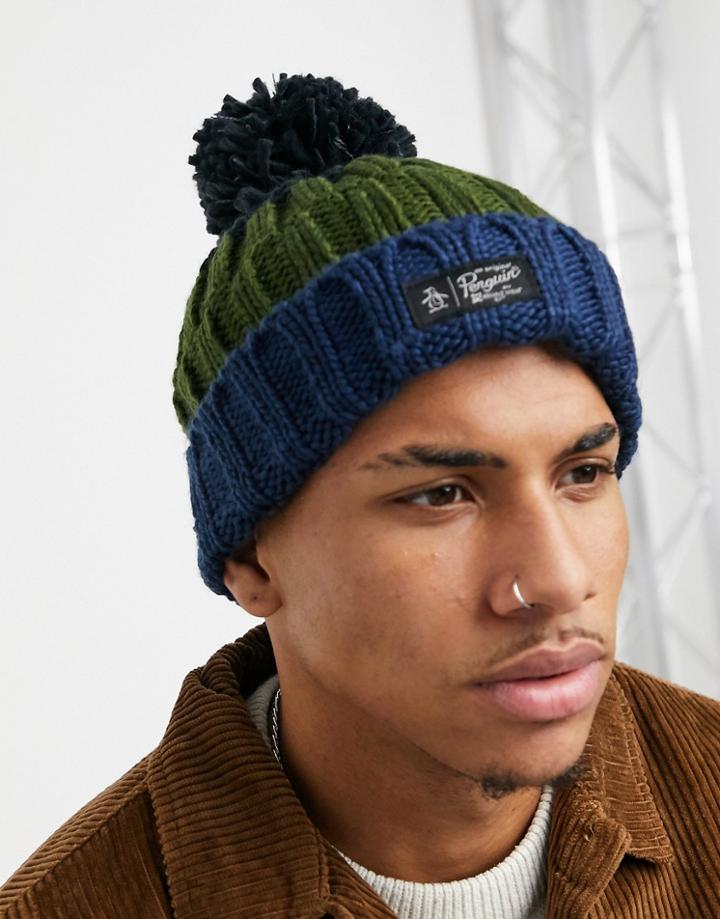 Original Penguins Hutton Bobble Hat In Green