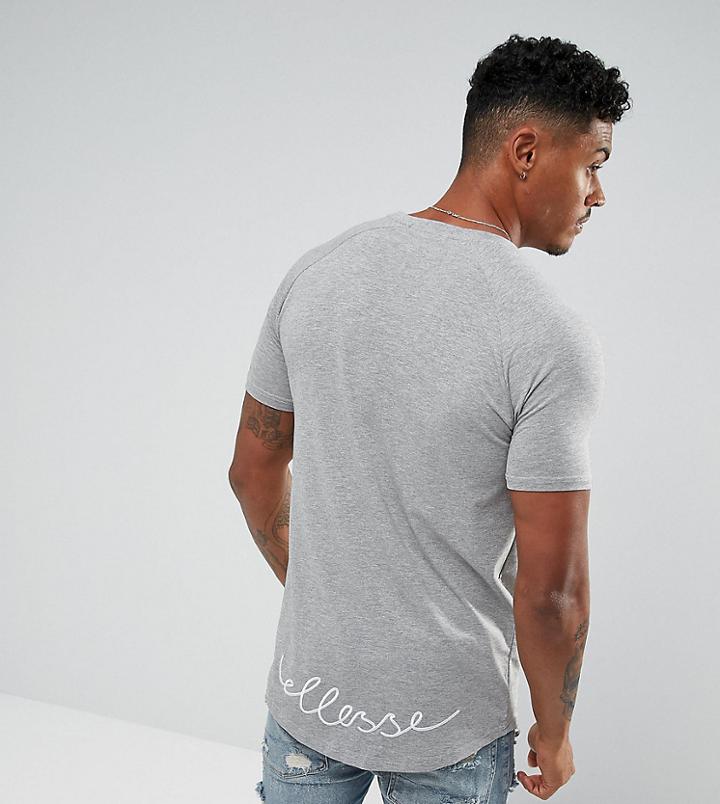 Ellesse Muscle Fit T-shirt With Curved Hem Script Logo In Gray - Gray