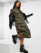 New Look High Neck Puff Sleeve Midi Smock Dress In Mixed Floral-black