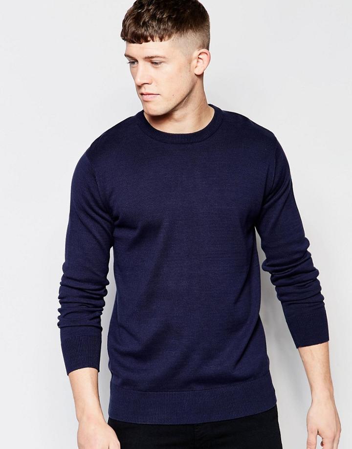 Brave Soul Crew Neck Sweater - Navy