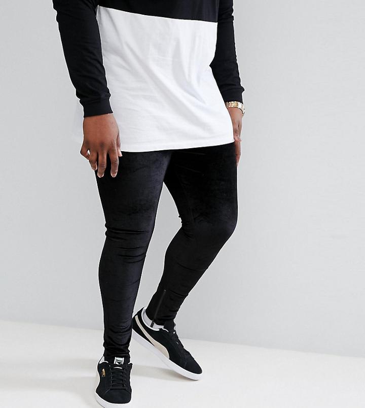 Sixth June Plus Skinny Joggers In Black Velour With Zip Ankle - Black