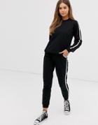 Asos Design Tracksuit Cute Sweat / Basic Jogger With Tie With Contrast Binding - Black
