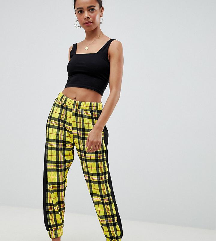 Asos Design Petite Joggers In Check With Side Stripe - Multi