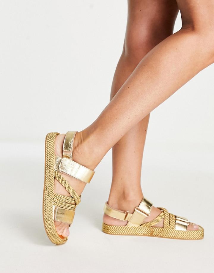 Asos Design Joel Premium Leather Rope Sandals In Gold