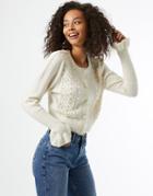 Miss Selfridge Cardigan With Pearl Detail In Cream-white