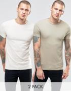 Asos 2 Pack Muscle T-shirt With Crew Neck In Cream/beige - Multi