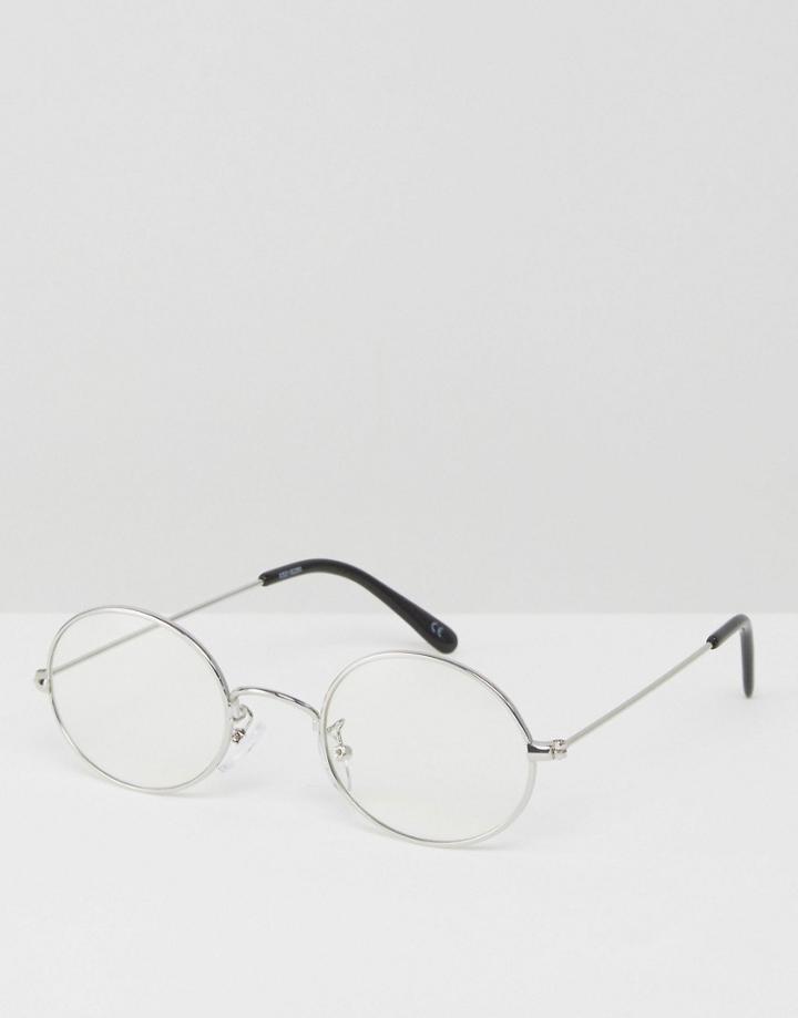 Asos Geeky Clear Lens Oval Glasses - Silver