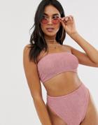 Asos Design Mix And Match Crinkle Bandeau Bikini Top In Shiny Dusky Pink - Pink