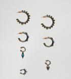 Asos Design Hoop Earring Pack With Stone Interest In Burnished Gold - Gold