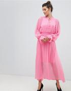 Y.a.s Tie Neck Chiffon Spot Maxi Dress - Pink