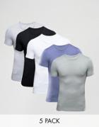 Asos 5 Pack Extreme Muscle T-shirt - Multi