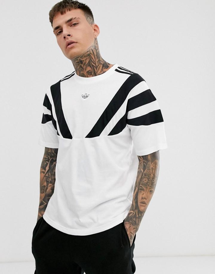 Adidas Originals T-shirt With Central Trefoil And Shoulder Stripes In White