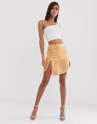 Asos Design Satin Mini Skirt With Split - Orange