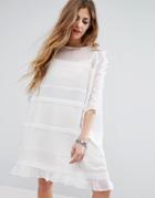 Religion Sheer T-shirt Dress With Frill Sleeves And Hem - White