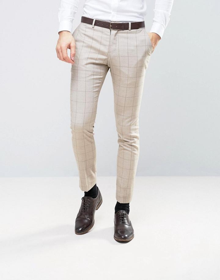 Selected Homme Skinny Suit Pants In Window Pane Check - Stone