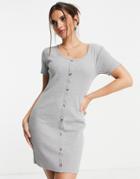 Aeropostale Button Front Ribbed Dress In Gray-grey