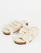 Miss Selfridge Vivian Cream Double Buckle Slipper-white