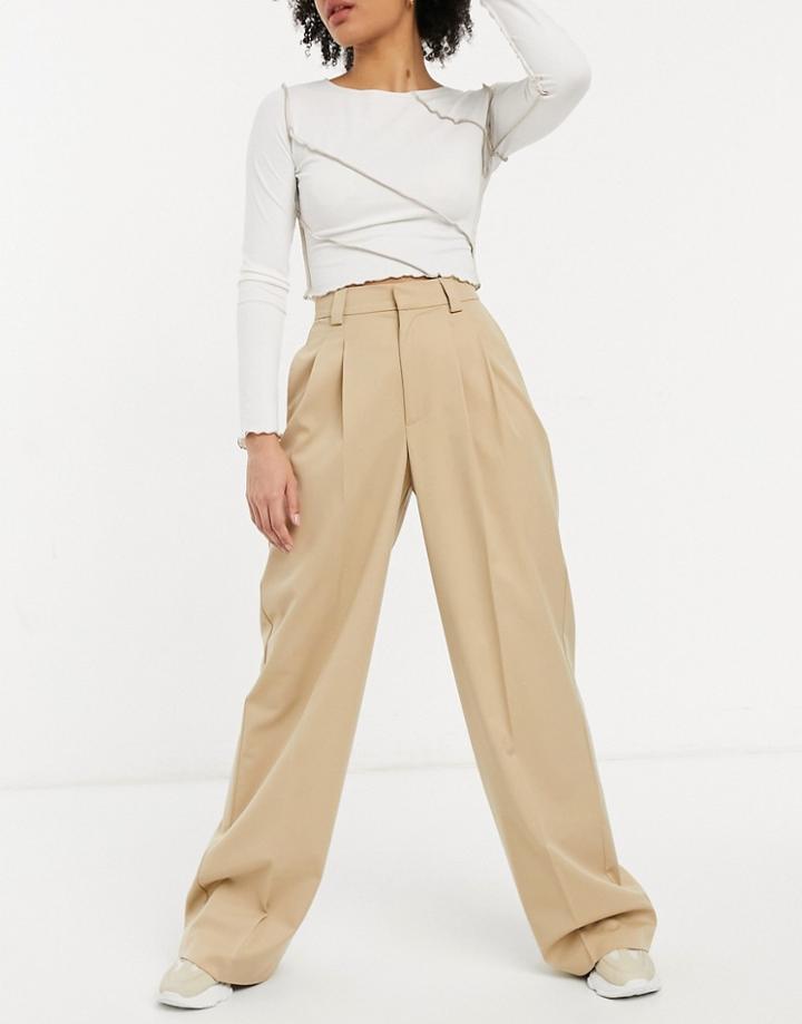 Pull & Bear Wide Leg Slouchy Dad Pants In Beige-brown