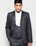Asos Slim Suit Jacket In Tweed - Navy