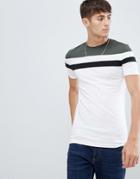 Asos Design Muscle Fit T-shirt With Cut And Sew Panels In White - White