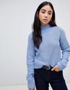 B.young Textured High Neck Sweater - Blue