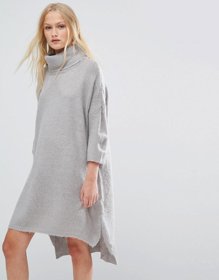 Qed London Roll Neck Sweater Dress - Gray