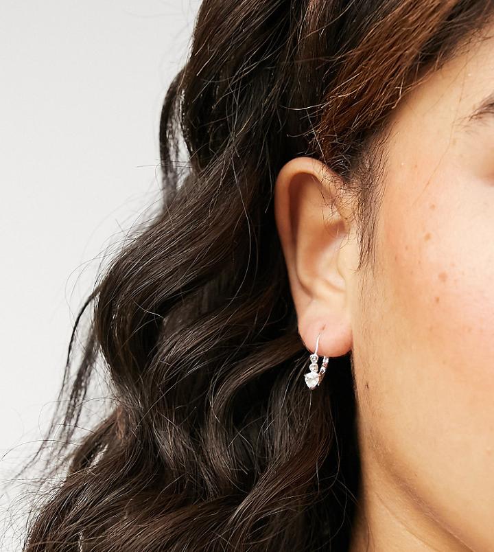 Kingsley Ryan 10mm Huggie Hoop Earrings With Crystal Heart In Sterling Silver
