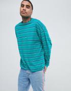 Asos Design Oversized Long Sleeve T-shirt With Bright Green Stripe - Green