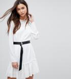 Asos Tall Long Sleeve Pep Hem Mini Dress With Belt - White