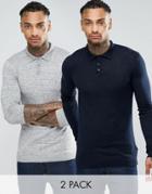 Asos Muscle Fit Knitted Polo Sweater 2 Pack - - Navy