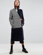 Asos Coat In Cutabout Check With Contrast Belt - Multi