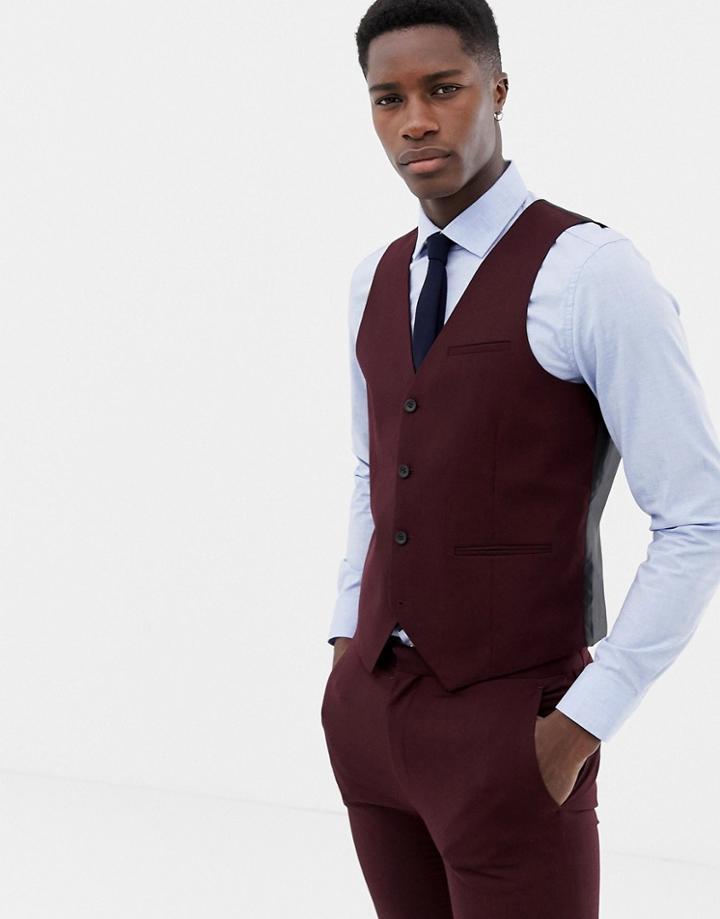 Only & Sons Skinny Suit Vest In Red