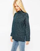 Asos Sweater In Tweed With Zip - Teal