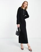 Annorlunda Button Front Ribbed Midi Tunic With Contrast Floral Buttons-black