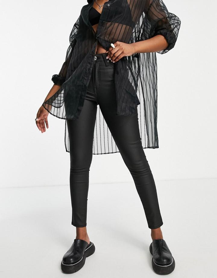 Topshop Jamie Recycled Cotton Blend Jean In Black Coated Denim