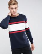 Pull & Bear Sweater With Color Block Stripe In Navy - Navy