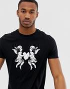 Asos Design Valentines T-shirt With Cherub And Heart Print - Black