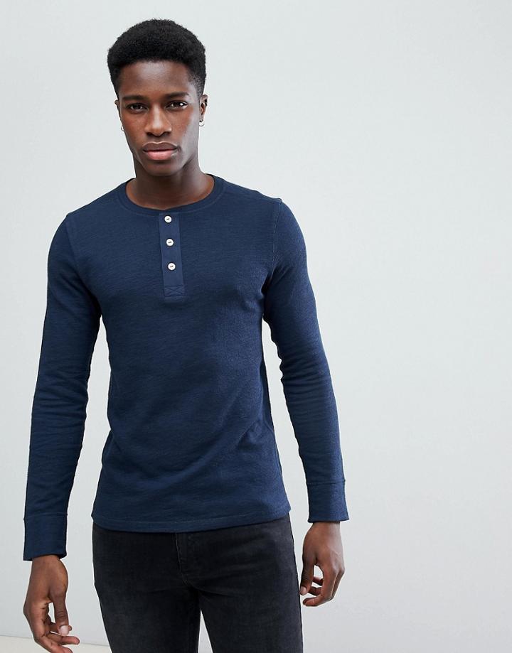 Selected Homme Long Sleeve Top With Half Placket - Navy