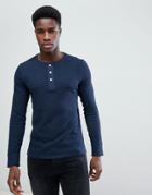 Selected Homme Long Sleeve Top With Half Placket - Navy