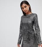 Club L Knot Front Metallic Long Sleeve Dress - Multi
