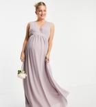 Tfnc Maternity Bridesmaid Top Wrap Chiffon Dress In Light Gray-grey