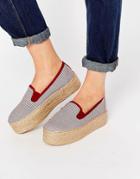 Pull & Bear Striped Platform Espadrille - Burgundy