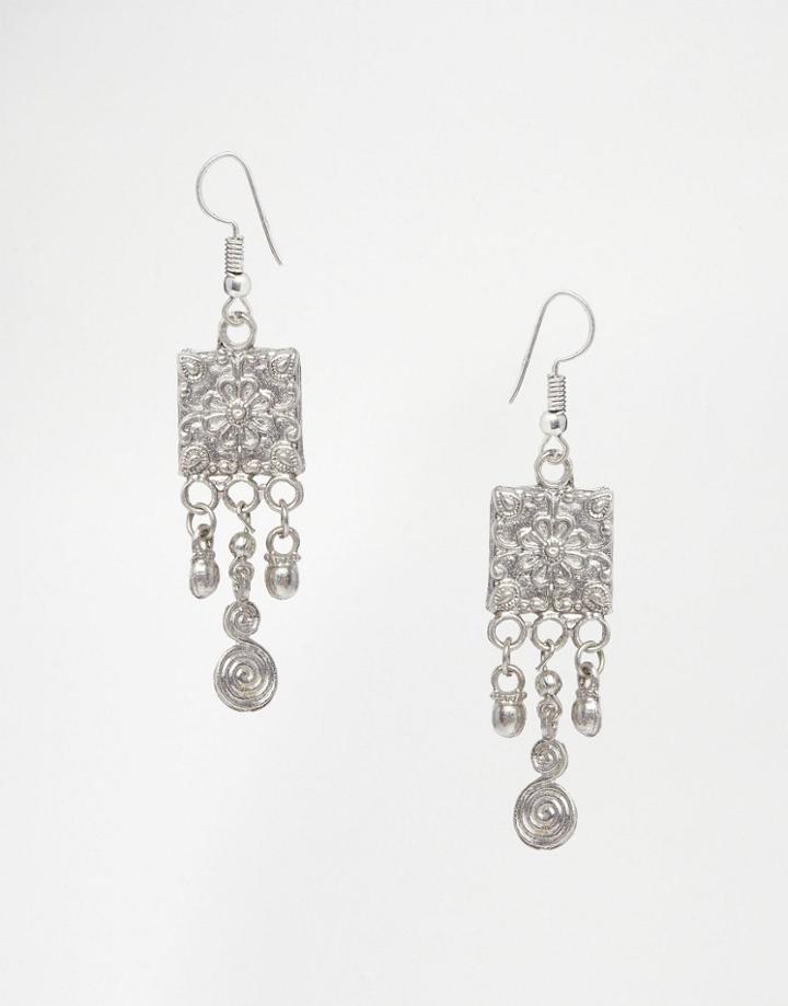 Asos Filigree Square Drop Earrings - Silver