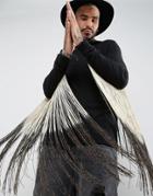 Asos Festival Longline Long Sleeve T-shirt With Dip Dye Extreme Fringe Back - Black
