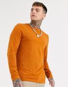 Asos Design Organic Muscle Fit Long Sleeve T-shirt In Brown