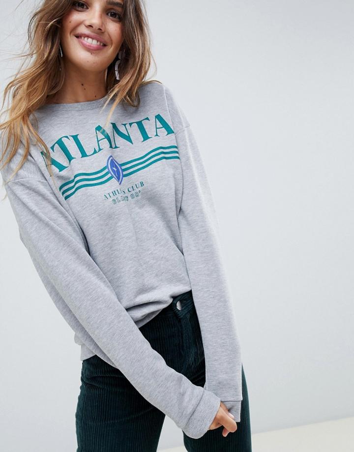 Asos Design Sweat With Atlanta Print - Gray