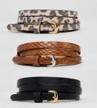 Asos Design Curve 3 Pack Waist And Hip Belts In Snake & Leopard - Multi
